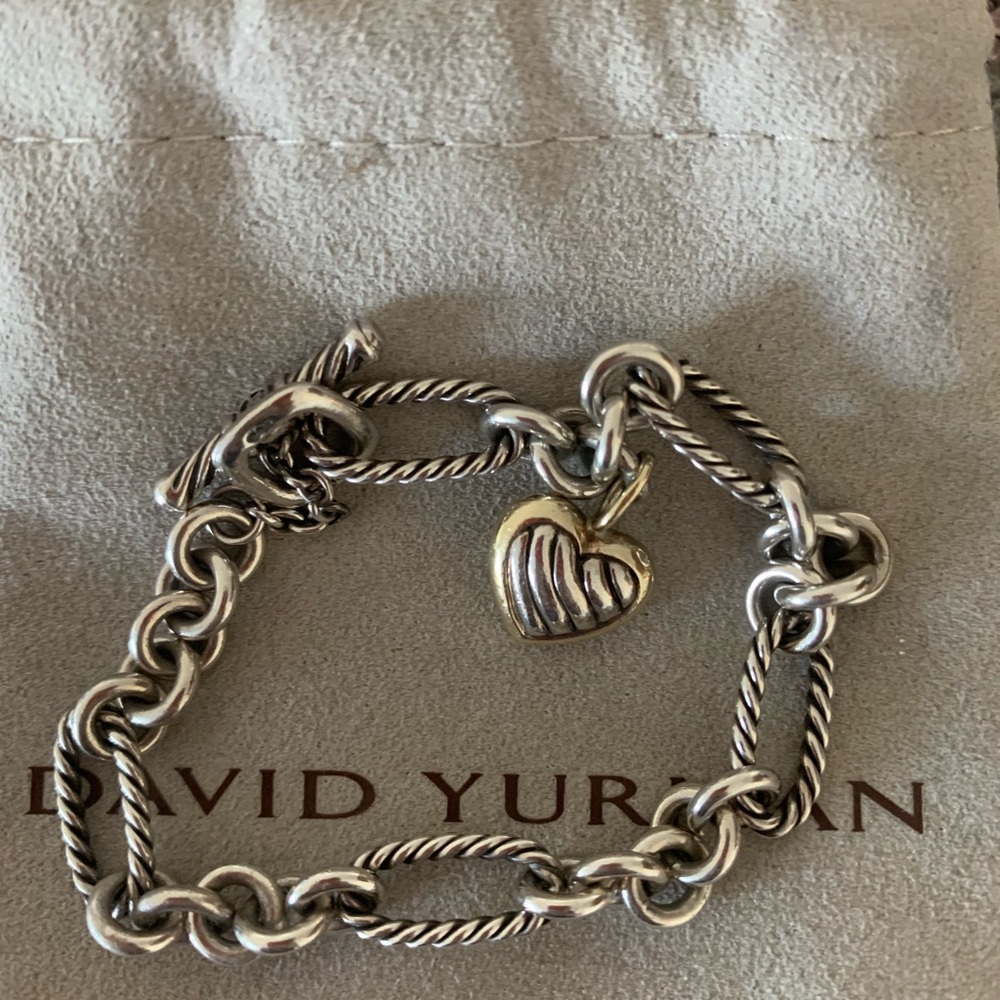 David Yurman gold and silver heart charm bracelet